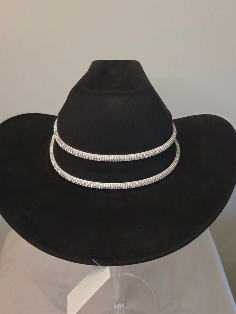 NWT Black Western Style Cowboy Hat with Double Rhinstone Band